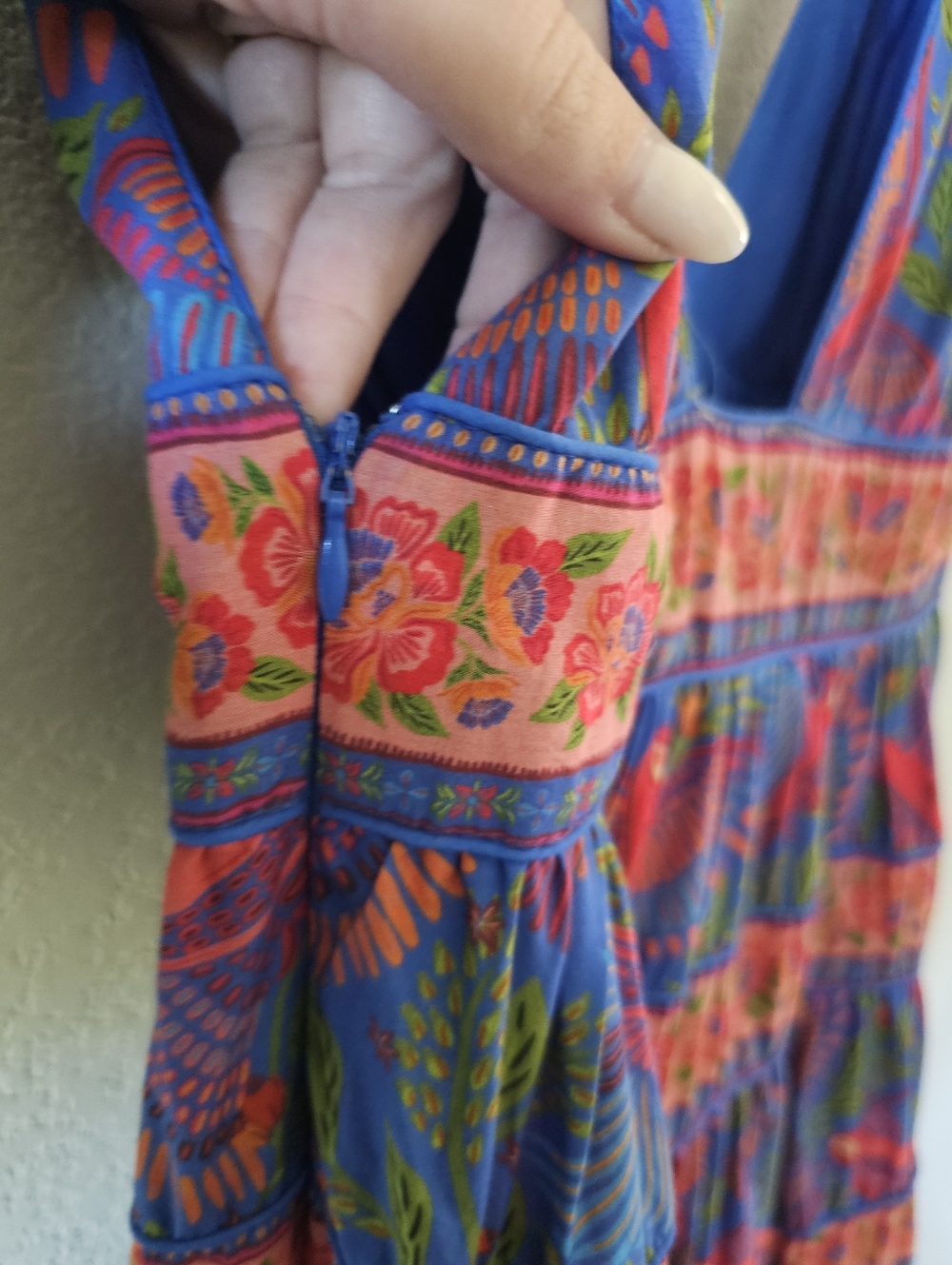 Farm Rio Blue Macaw Tie Shoulder Tiered Midi Dress - Picture 7 of 12